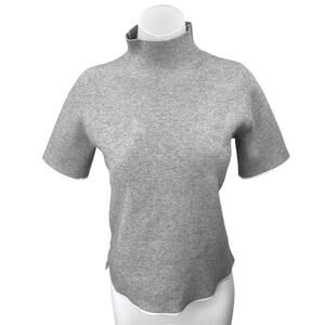 Zara Women's Gray Knitted Short Sleeve Mock Neck Pullover Sweater Shirt Top Sz L